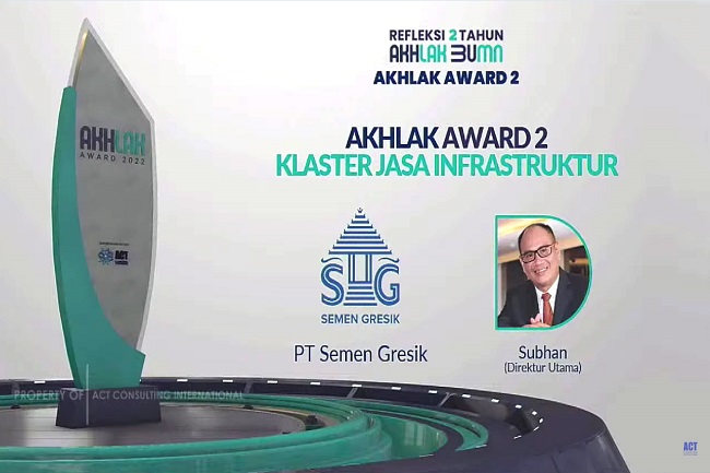 Raih Nilai Terbaik Penerapan Core Value BUMN, Semen Gresik Sabet AKHLAK Award 2022 Klaster Jasa Infrastruktur