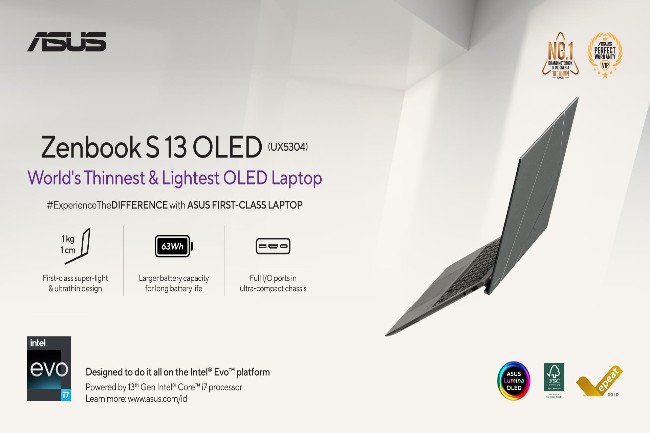 ASUS Zenbook S13 OLED Diklaim Lebih Tipis dan Ringan