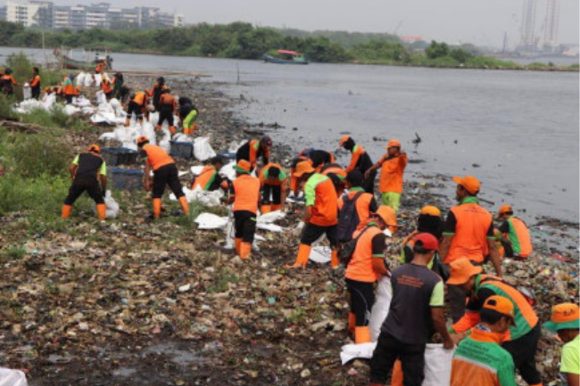 Pembersihan Pantai Marunda Kepu, DLH DKI Angkut 83 Meter Kubik Sampah 